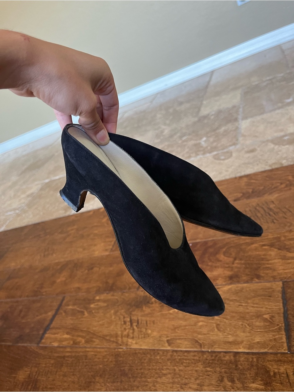 Black Suede Women's Slip-On Mules/Kitten Heels - Picture 7 of 9